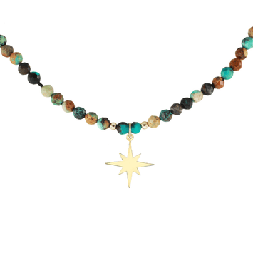 Colier turcoaz african si pandant stea - Aur galben de 14K