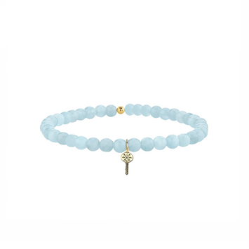 Bratara acvamarin si pandant cheie love - Aur galben de 14K