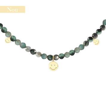 Colier smarald si pandant smiling face - Aur galben de 14K