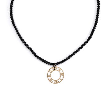 Colier spinel negru si pandant simboluri - Aur galben 14K