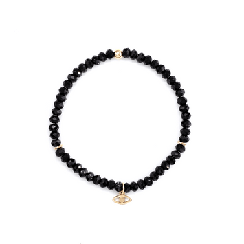 Bratara spinel negru si evil eye - Aur galben de 14K