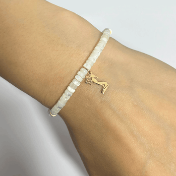 Bratara mother of pearl pandant mama si copilul - Aur galben de 14K