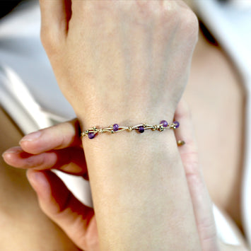 Bratara din snur si ametist - Aur galben de 14K