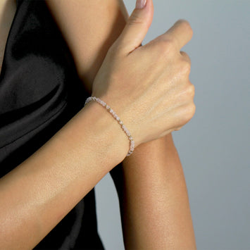 Bratara snur cuart roz si bilute - Aur galben 14K