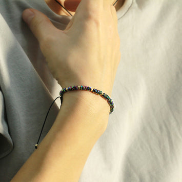 Bratara din aur galben 14k si hematit electroplacat