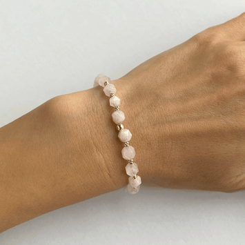 Bratara cuart roz si bilute - Aur galben de 14K