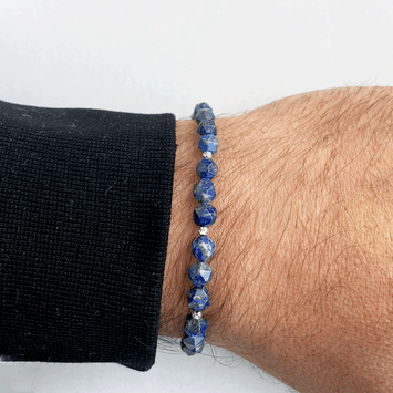 Bratara lapis lazuli si bilute - Aur alb de 14K
