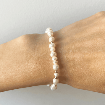 Bratara cu perle de cultura si bilute - Aur galben de 14K