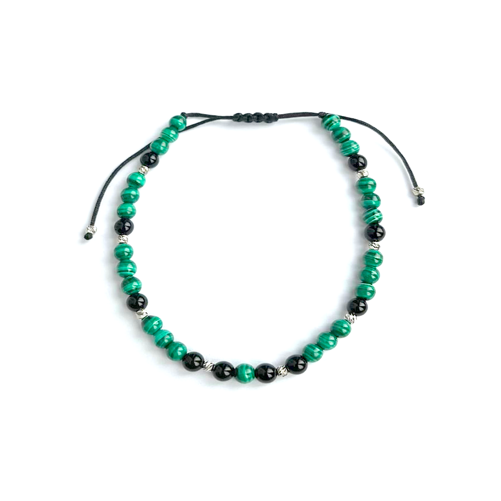 Bratara snur cu malachit si onix - Aur alb de 14K