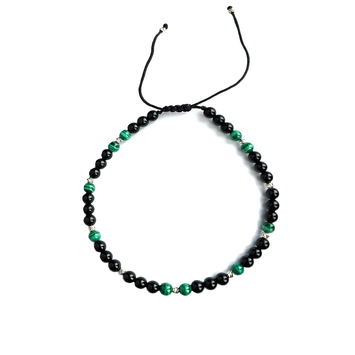 Bratara snur cu onix si malachit - Aur alb de 14K