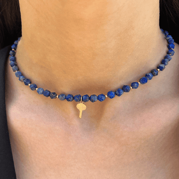 Colier lapis lazuli si pandant - Aur galben de 14K