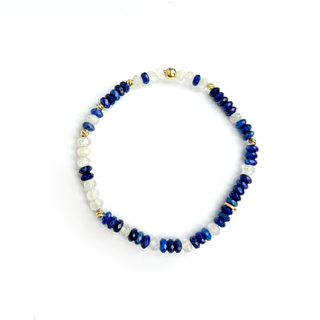 Bratara lapis lazuli si piatra lunii - Aur galben de 14K