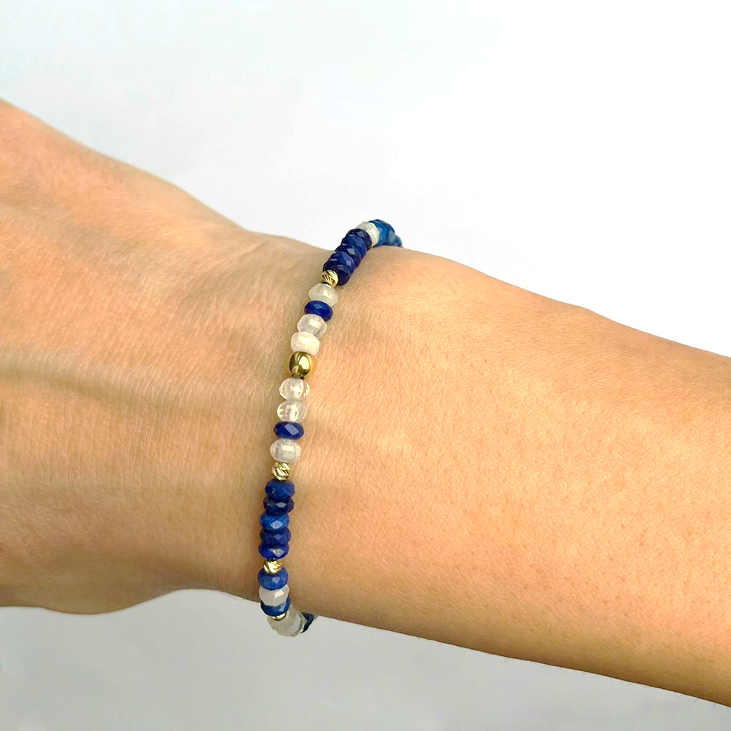 Bratara lapis lazuli si piatra lunii - Aur galben de 14K
