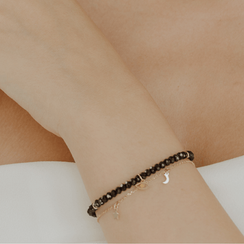 Bratara spinel negru si evil eye - Aur galben de 14K