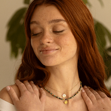 Colier din aur galben 14K si pandant smiling face