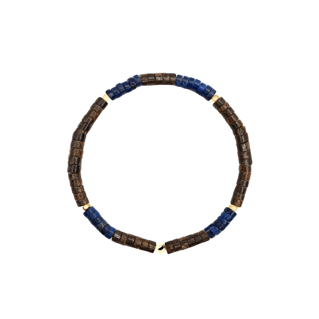 Bratara cu lapis lazuli si ochi de tigru - Aur galben de 14K