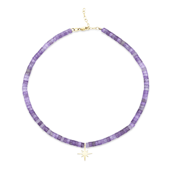 Colier ametist si pandant stea - Aur galben de 14K