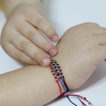 Bratara pentru copii din aur galben de 14K cu snur colorat