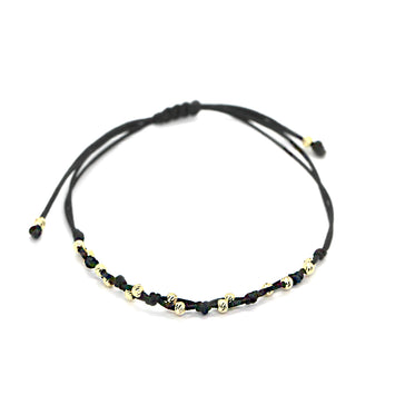 Bratara din aur galben de 14K si snur negru