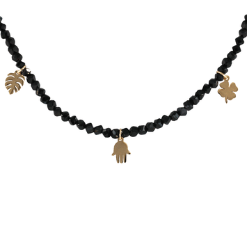 Colier hematit si pandante - Aur galben de 14K