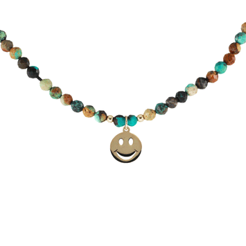 Colier din aur galben de 14K, pandant smiling face si turcoaz african