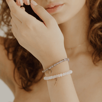 Bratara cuart roz si pandant love - Aur galben de 14K