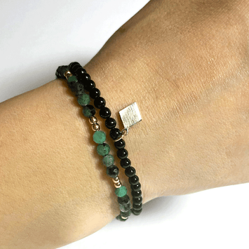 Bratara turmalina neagra si pandant romb - Aur galben de 14K